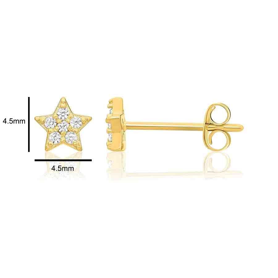 Solid 14K Yellow Gold Star Studs Tiny Trendy Dainty Earrings With