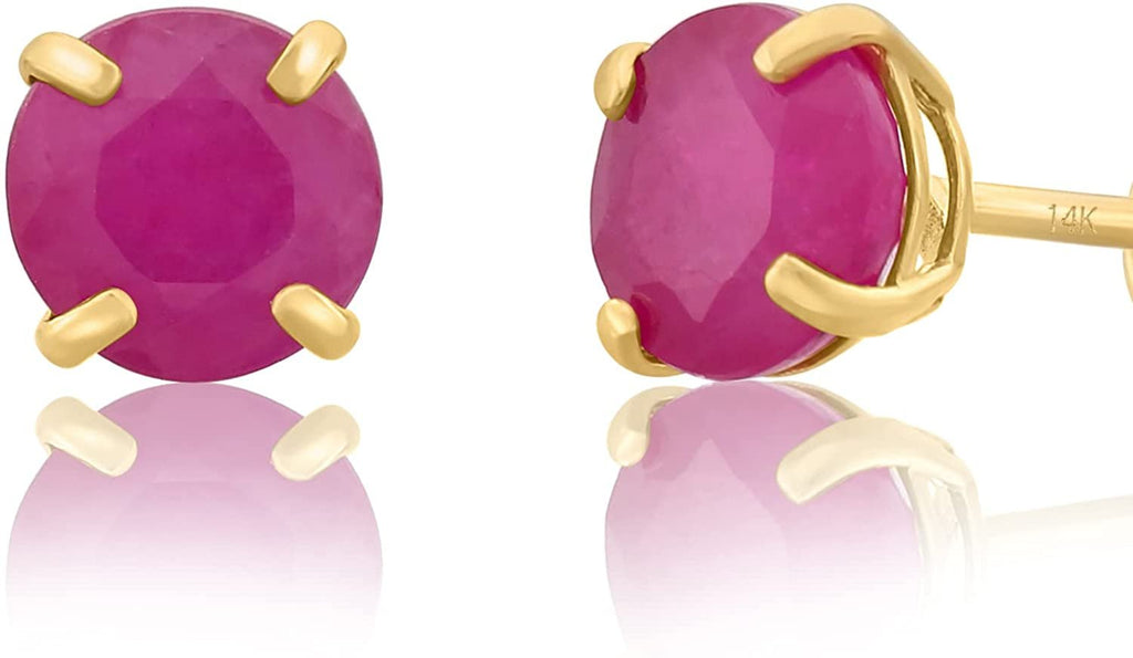 14k Yellow Gold 5mm Ruby Round-Cut Solitaire Stud Earrings Push-back Birthstone Earrings
