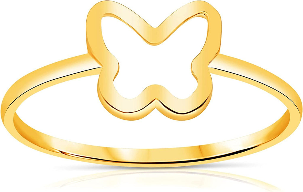 Solid 14K Gold Open Butterfly Stackable Ring Gift For Her, Minimalist Dainty Ring