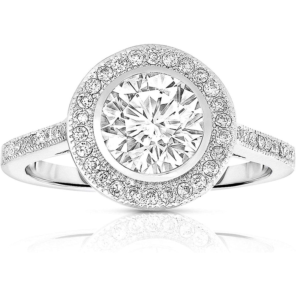 925 Sterling Silver Cubic Zirconia CZ Round Halo Ring