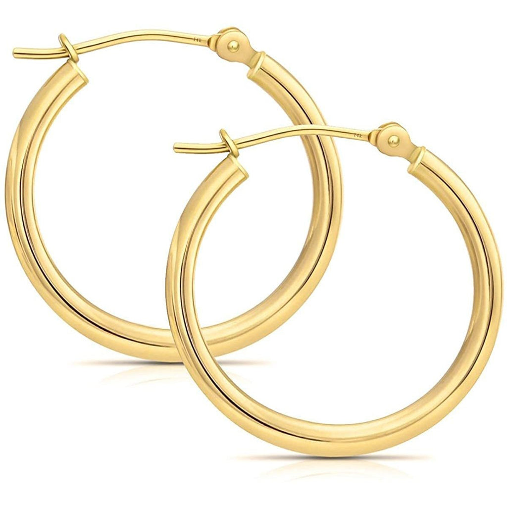 Real Solid 14k Gold Hoop Earrings For Women & Girls, Trendy and Dainty, 2mm tube, 18mm diameter (0.7" Diameter)