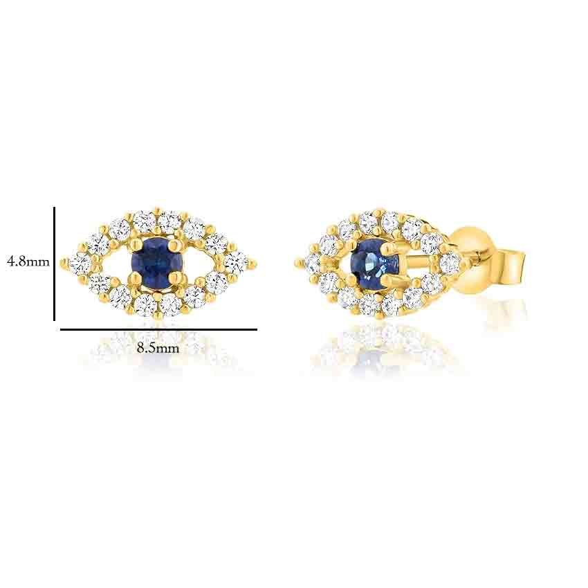 Solid 14k Yellow Gold Evil Eye Dainty Stud Earrings with Sparkling Cubic  Zirconia for Women and Girls