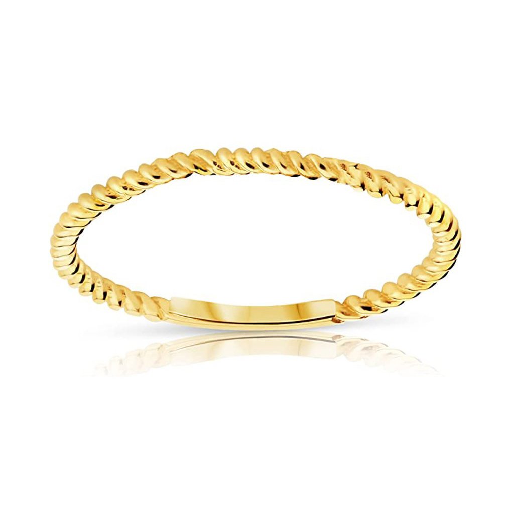 Solid 14k Yellow Gold Dainty Stackable Roped Cable Design Slender Twisted Band Thin Gold Rope Ring