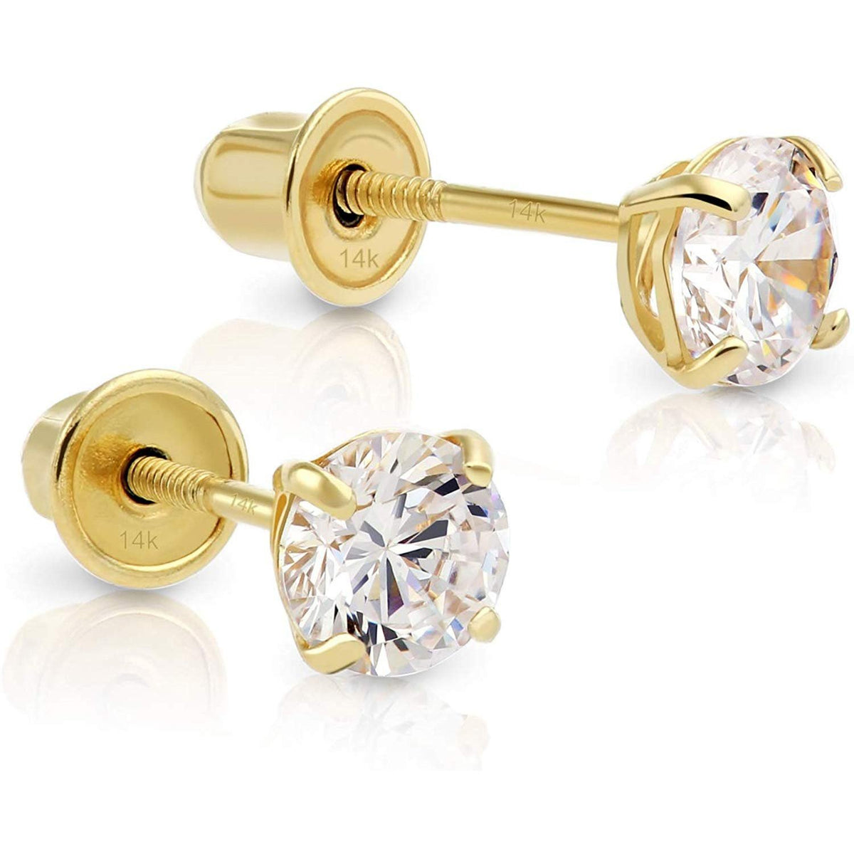 14K Yellow Gold Solitaire Made with Genuine Swarovski Zirconia Round Stud Earrings 4mm, Women's, Size: 4 mm