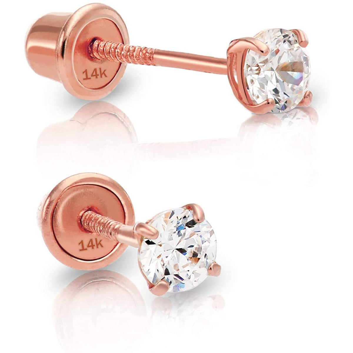 14K Solid Rose Gold Stud Earrings, Round CZ, Screw Back, .50 CTW – Everyday  Elegance Jewelry