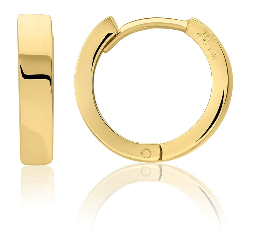 Solid 14K Gold Huggie Earrings Small Minimalist Round Hoops