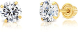 14k Yellow Gold Cubic Zirconia Stud Earrings with Screw Backs