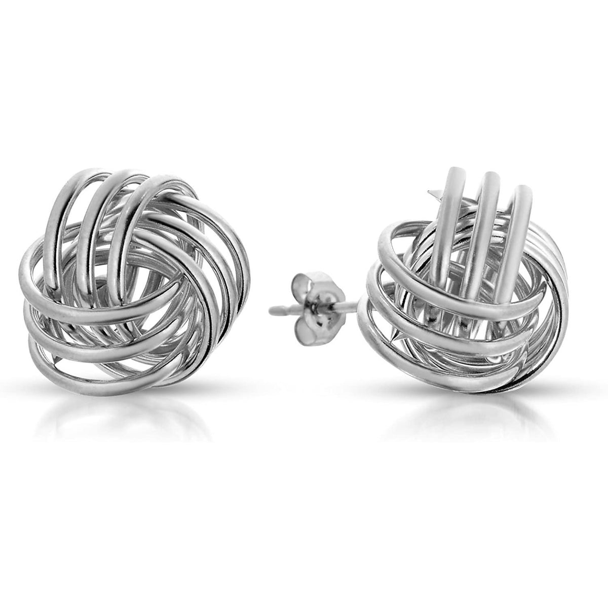 Solid 14k White and Yellow Gold Love Knot Minimalist Classy Stud Post Earrings, 10mm