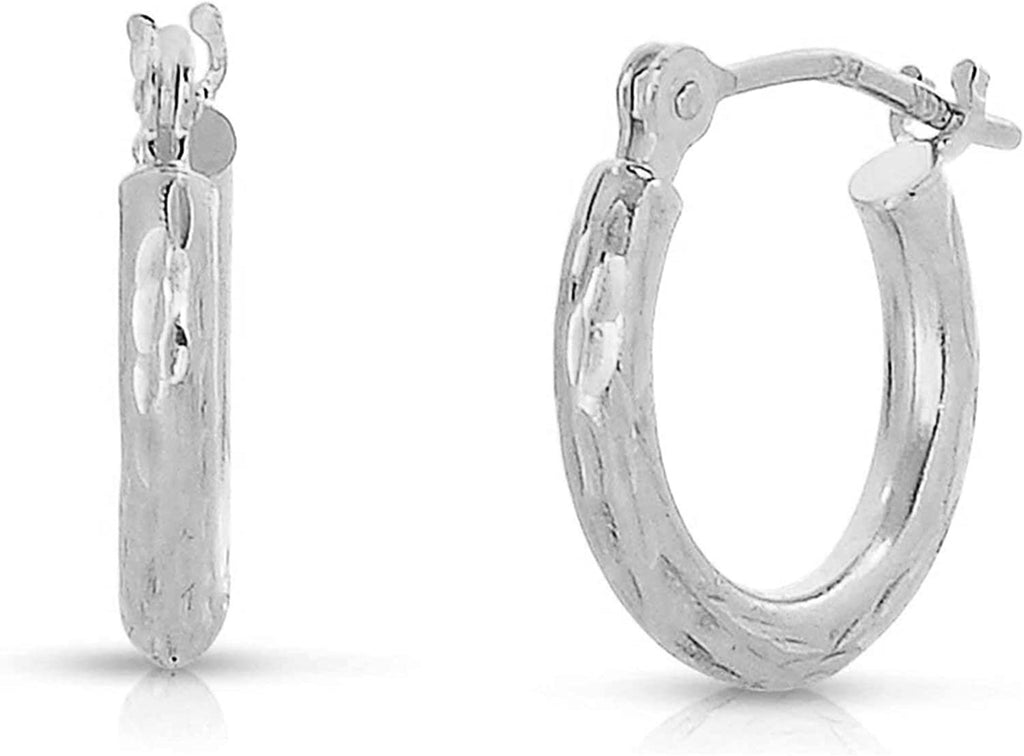 White Gold Tiny 14k Yellow Gold Diamond-cut Engraved Hoop Earrings