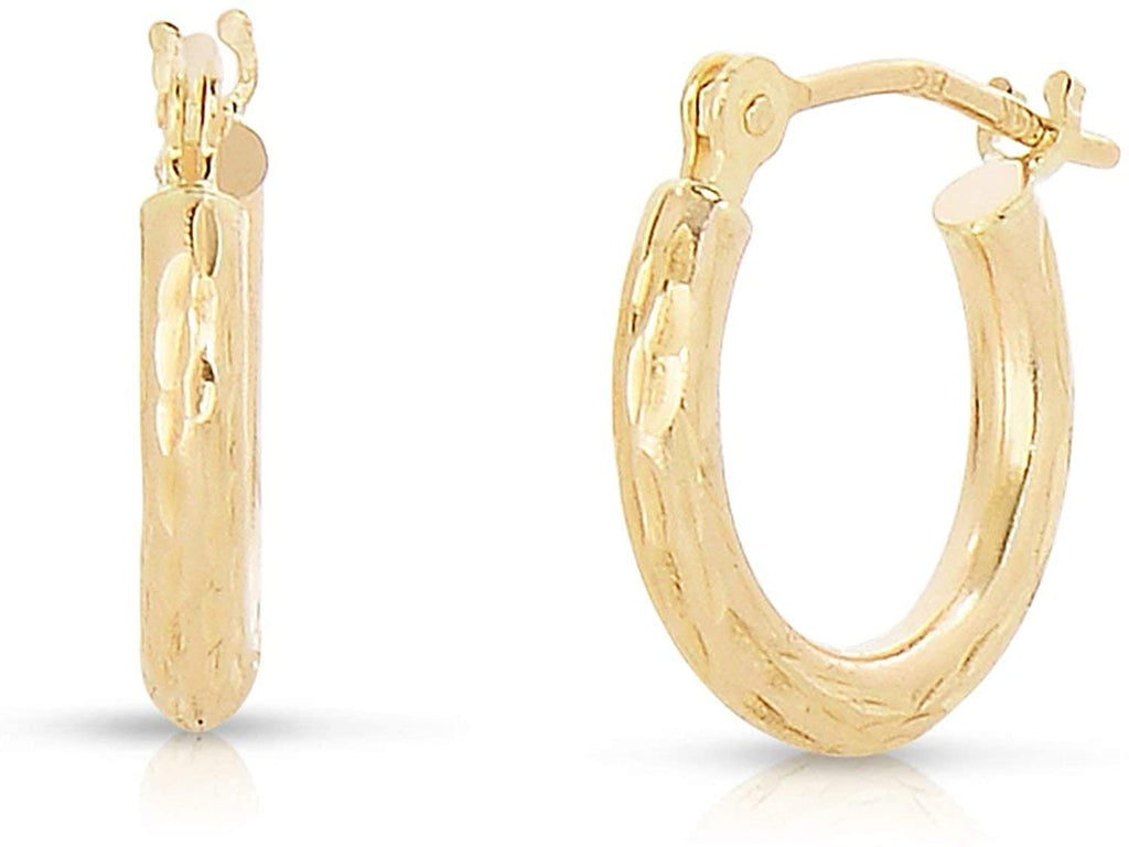 Yellow Gold Tiny 14k Yellow Gold Diamond-cut Engraved Hoop Earrings