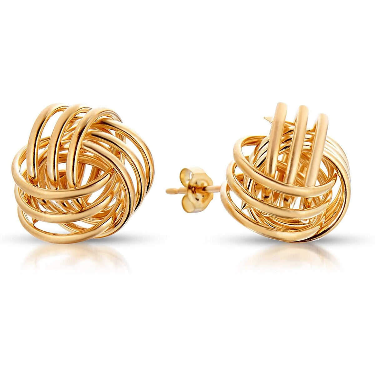 Solid 14k White and Yellow Gold Love Knot Minimalist Classy Stud Post Earrings, 10mm