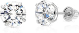 14k White Gold Cubic Zirconia Stud Earrings with Screw Backs