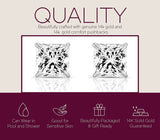 Solid 14k White Gold Solitaire Square Princess-cut CZ Stud Earrings with Secure Screw-backs