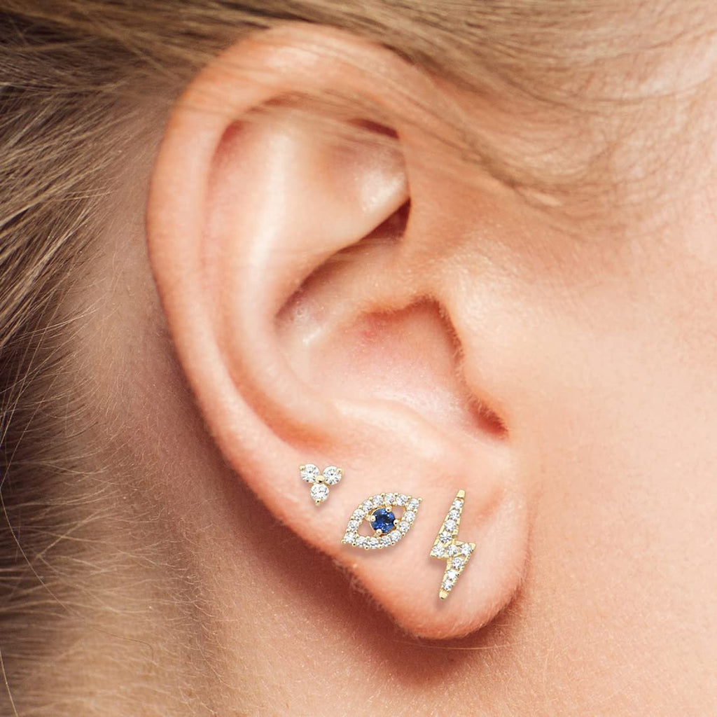 Solid 14k Gold Evil Eye Dainty Stud Earrings with Sparkling Cubic