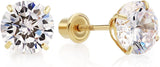 14k Yellow Gold Cubic Zirconia Stud Earrings with Screw Backs