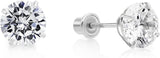 14k White Gold Cubic Zirconia Stud Earrings with Screw Backs