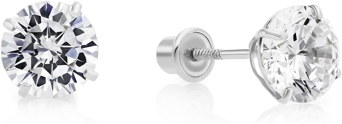 14k White Gold Cubic Zirconia Stud Earrings with Screw Backs