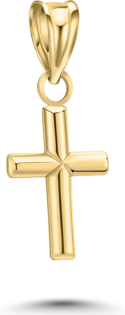 Art and Molly Real 14K Yellow Gold Dainty Puff Cross Pendant