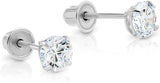 14k White Gold Cubic Zirconia Stud Earrings with Screw Backs