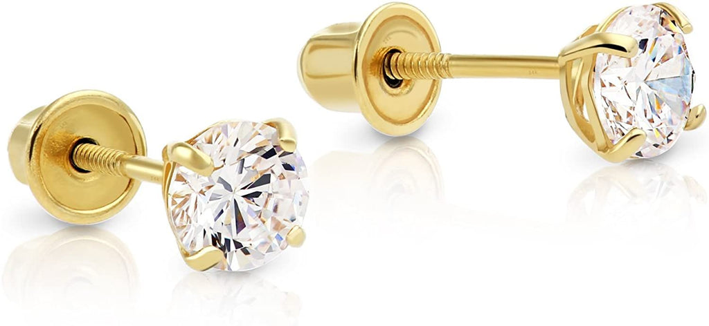 14kt Yellow Gold 4mm Cubic Zirconia Stud Earrings With Butterfly Backs – Everyday Sparkle