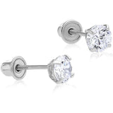 14k White Gold Cubic Zirconia Stud Earrings with Screw Backs