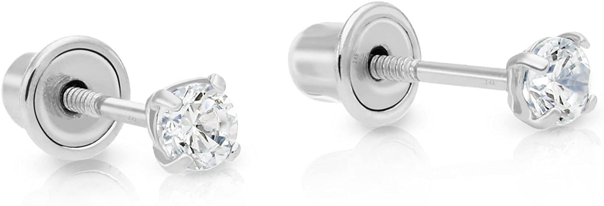 14k White Gold Cubic Zirconia Stud Earrings with Screw Backs
