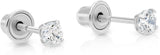 14k White Gold Cubic Zirconia Stud Earrings with Screw Backs