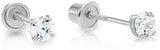 14k White Gold Cubic Zirconia Stud Earrings with Screw Backs