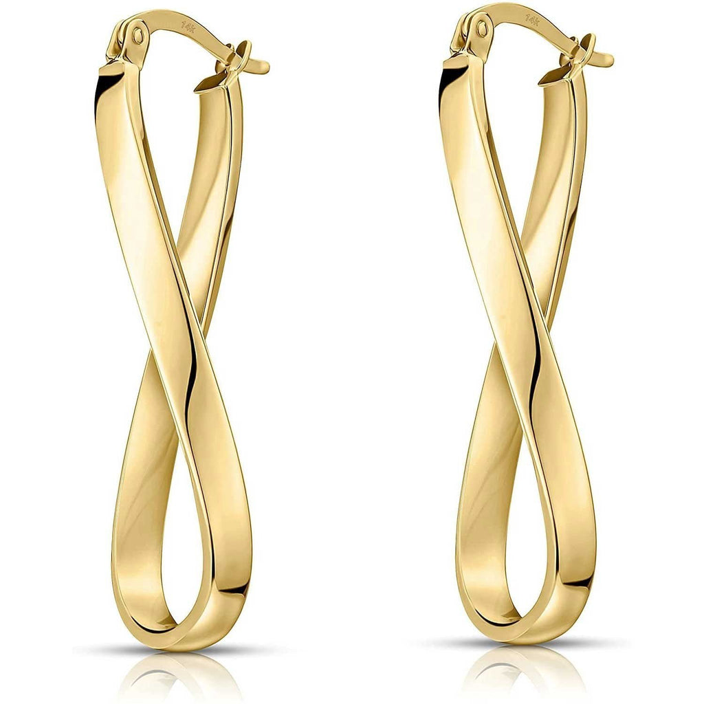 14k Yellow Gold Oval Twisted Polished Long Hoop Earrings, (1.4" Long)
