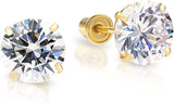 14k Yellow Gold Cubic Zirconia Stud Earrings with Screw Backs