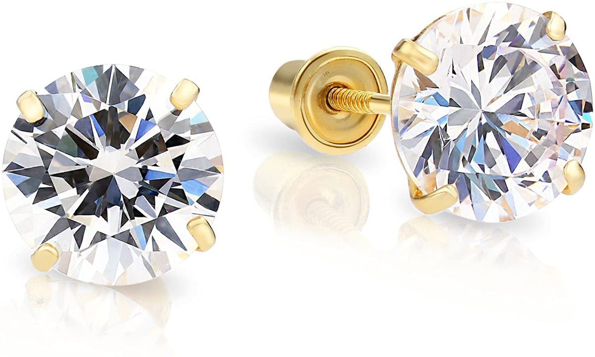 14k Yellow Gold Cubic Zirconia Stud Earrings with Screw Backs