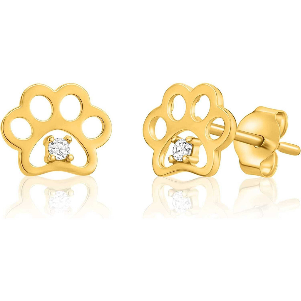 14K Solid Yellow Gold Paw Stud Earring Dog Studs Earring