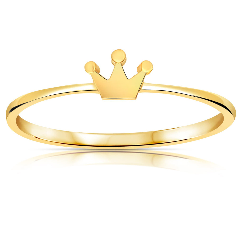 Solid 14k Yellow Gold Polished Plain Minimalist Finger Layering Stacking Crown Ring for Woman