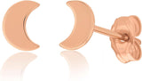 14K Yellow Gold Dainty Small Mini Moon Stud Earrings Minimalist, Delicate Jewelry