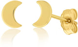 14K Yellow Gold Dainty Small Mini Moon Stud Earrings Minimalist, Delicate Jewelry