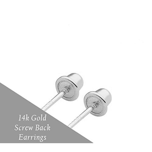 Solid 14K White Gold Round Solitaire Simulated-Amethyst-Birthstone Minimalist Stud Earring with Comfort Screw Backing