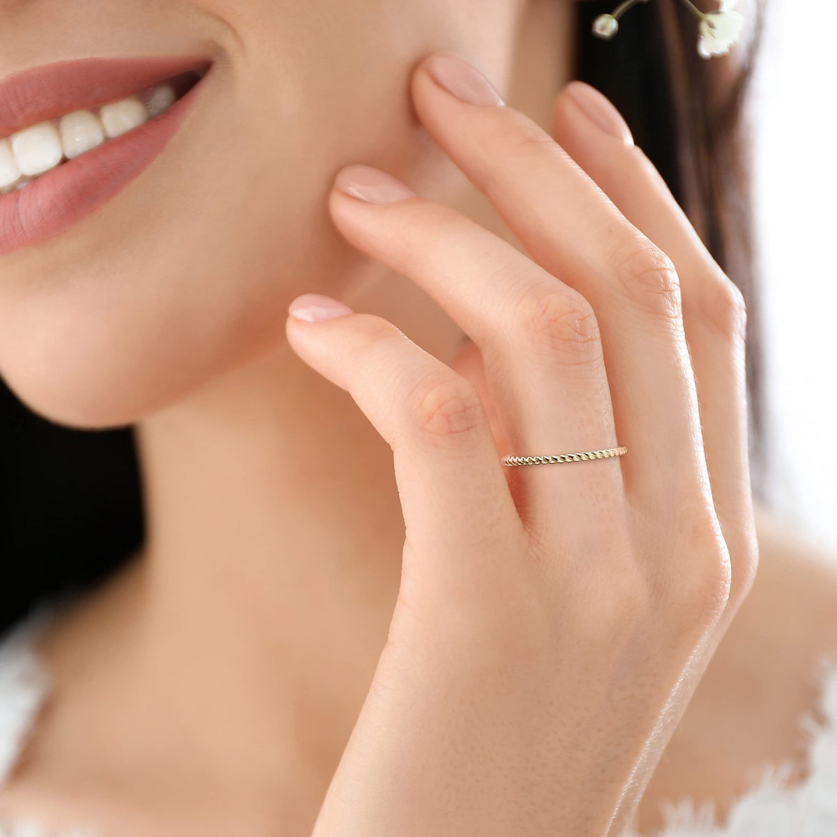 Solid 14k Yellow Gold Polished Plain Minimalist Twisted Rope Ring for Woman