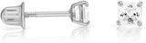 Solid 14k White Gold Solitaire Square Princess-cut CZ Stud Earrings with Secure Screw-backs