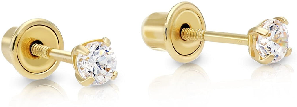 14k Yellow Gold Cubic Zirconia Stud Earrings with Screw Backs