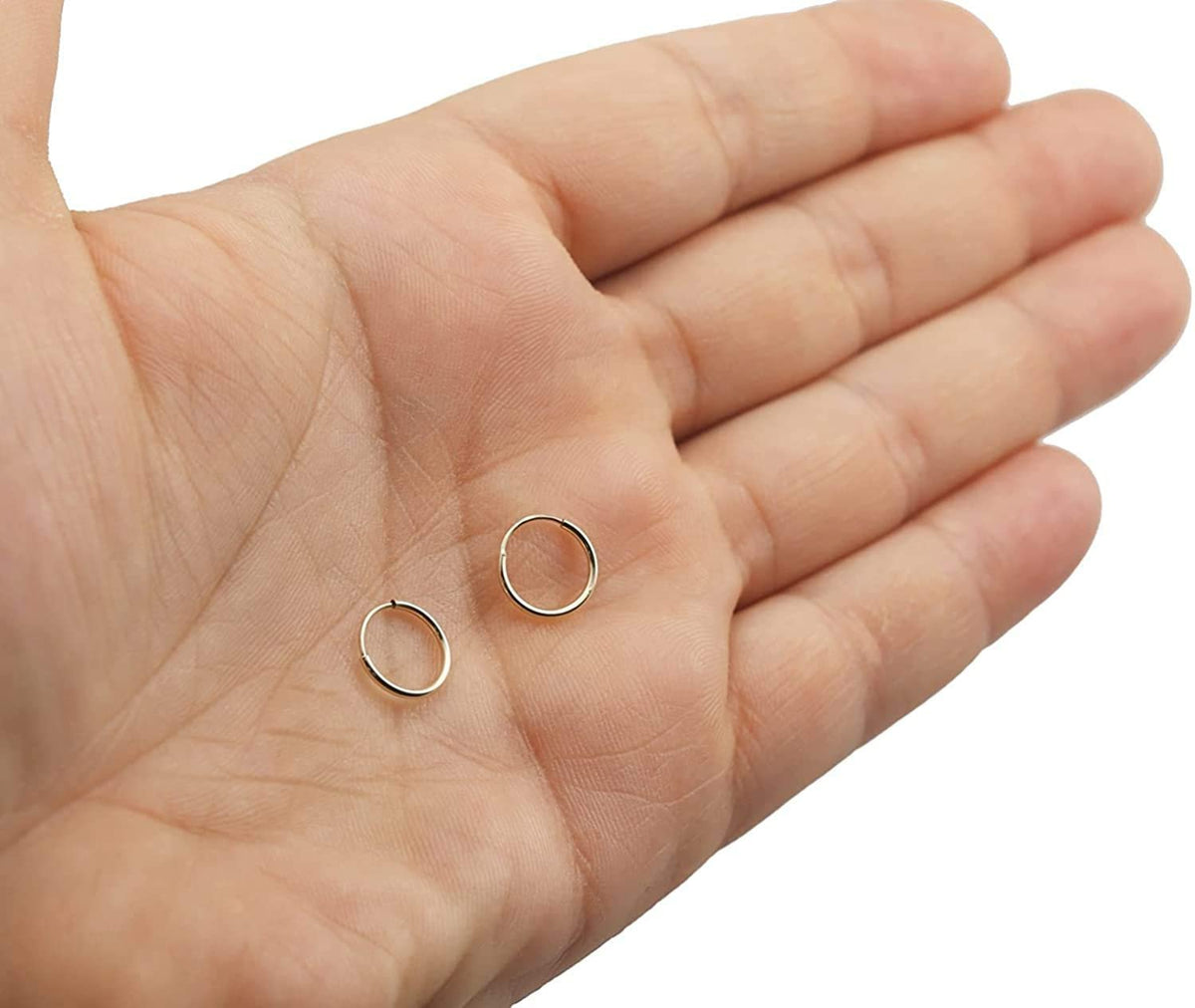 Solid 14k Yellow Gold Round Flexible Thin Continuous Endless Hoop Earrings, Unisex