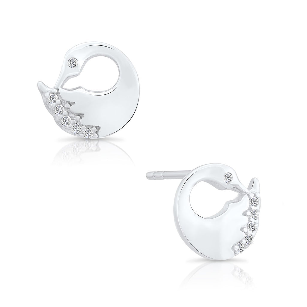 Sterling Silver Swan Stud Earrings with Cubic Zirconia