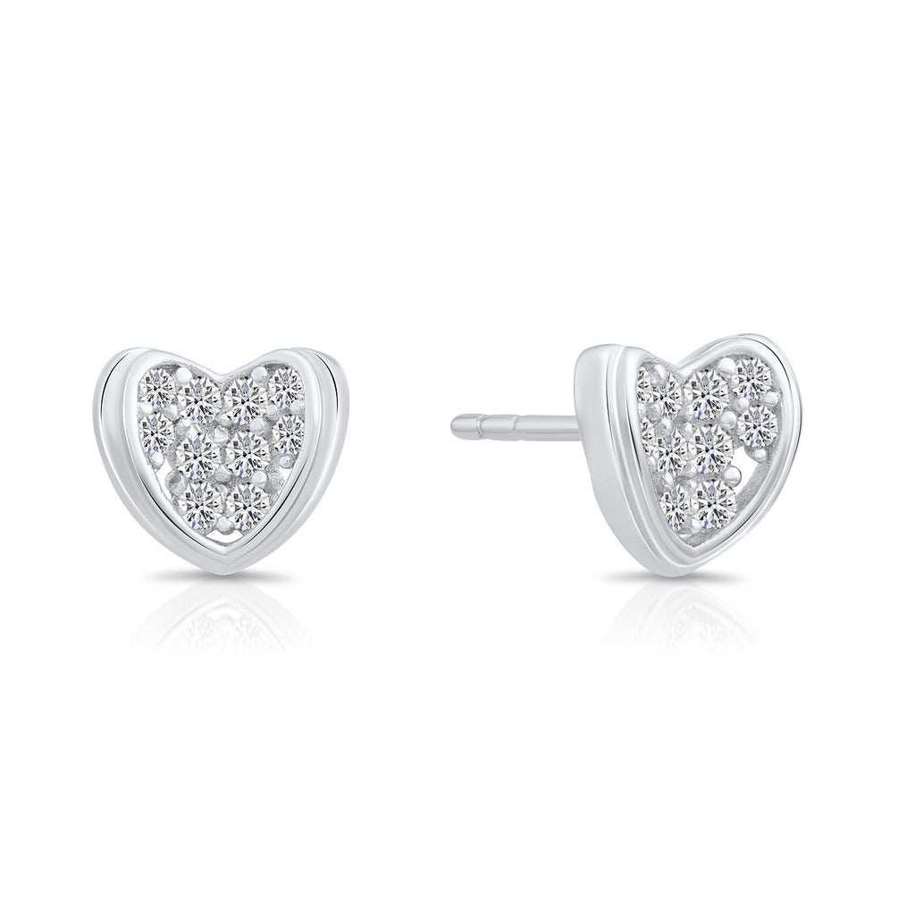 Tiny Sterling Silver Curved Heart Stud Earrings with Cubic Zirconia