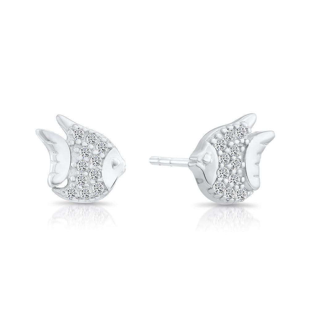 Sterling Silver Small Tropical Fish Stud Earrings with Cubic Zirconia