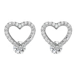 Small Sterling Silver Open Heart Stud Earrings with Cubic Zirconia
