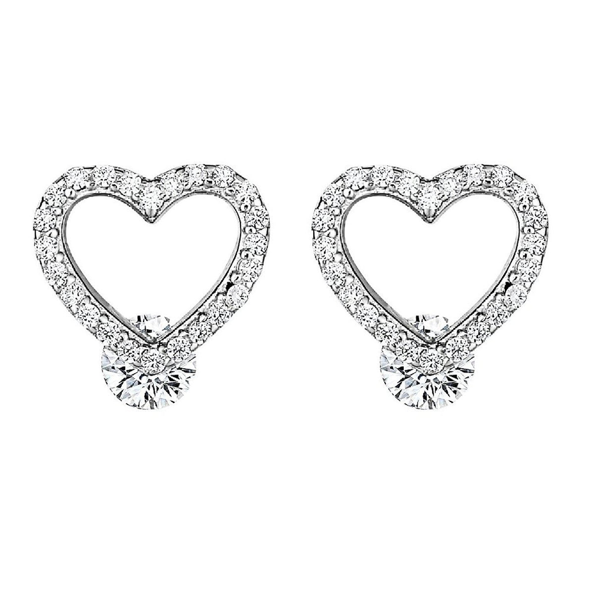 Small Sterling Silver Open Heart Stud Earrings with Cubic Zirconia