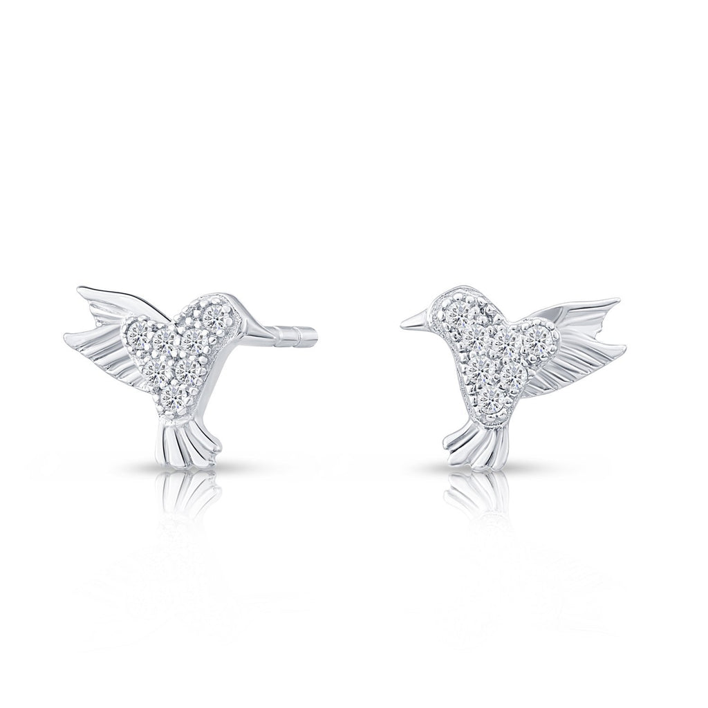Sterling Silver Hummingbird Stud Earrings with Cubic Zirconia