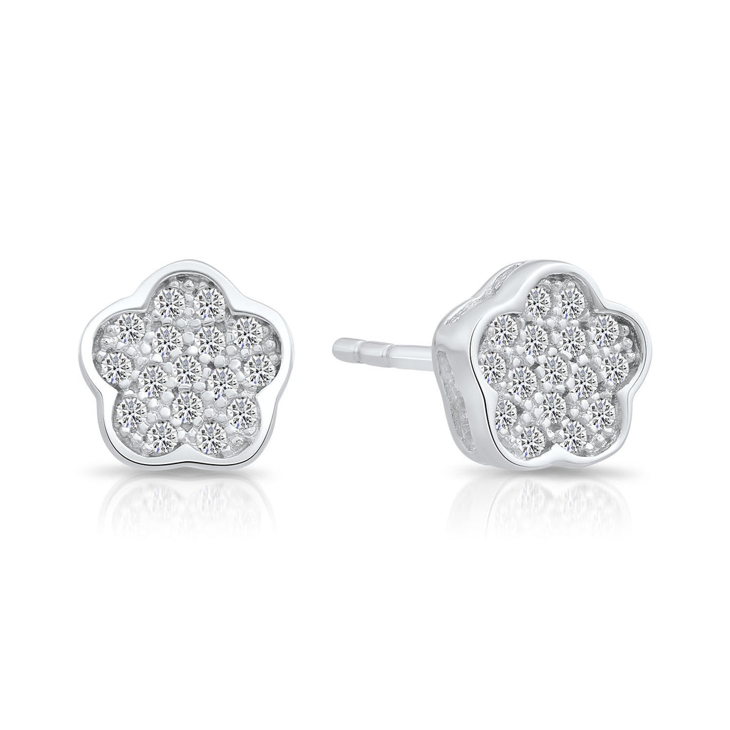Sterling Silver Little Flower Stud Earrings with Cubic Zirconia