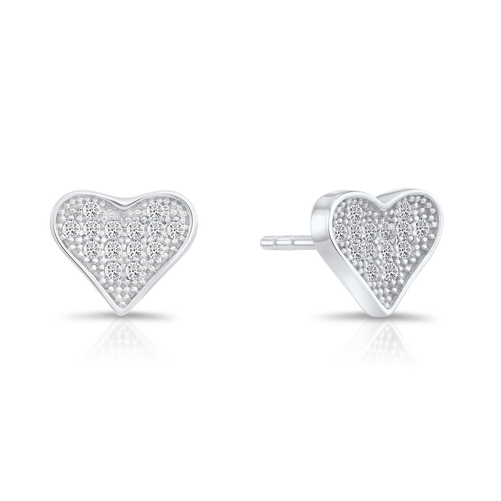 Tiny Sterling Silver Petite Heart Stud Earrings with Cubic Zirconia