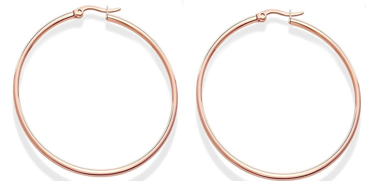 2 Inch Rose-Tone Stainless Steel Hoop Earrings (50mm Diameter)