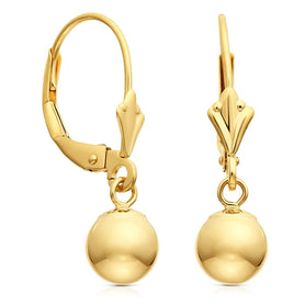 14k Gold 6mm Polished Ball Dangle Leverback Earrings